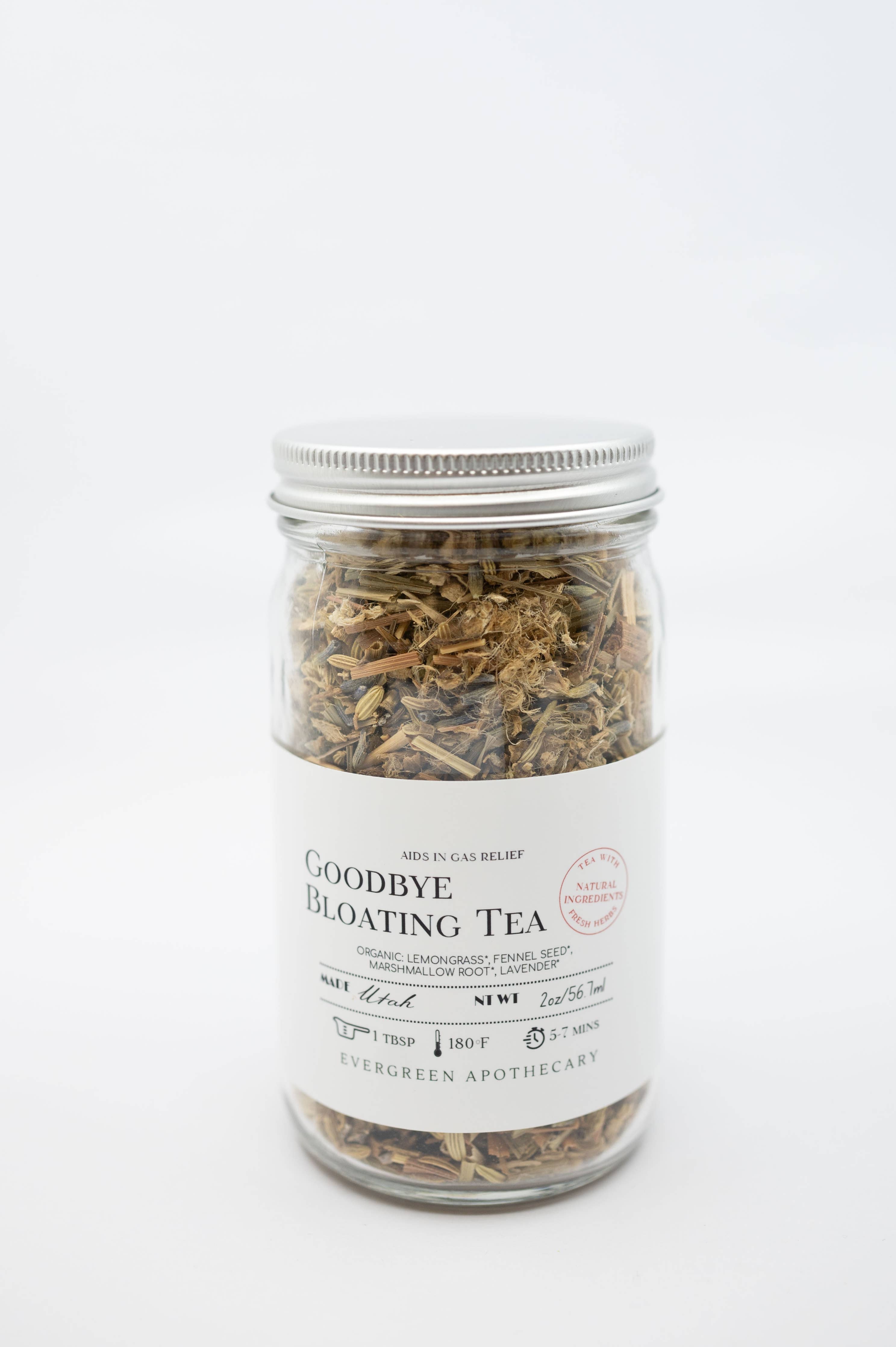 Goodbye Bloating Tea, 8oz Glass jar
