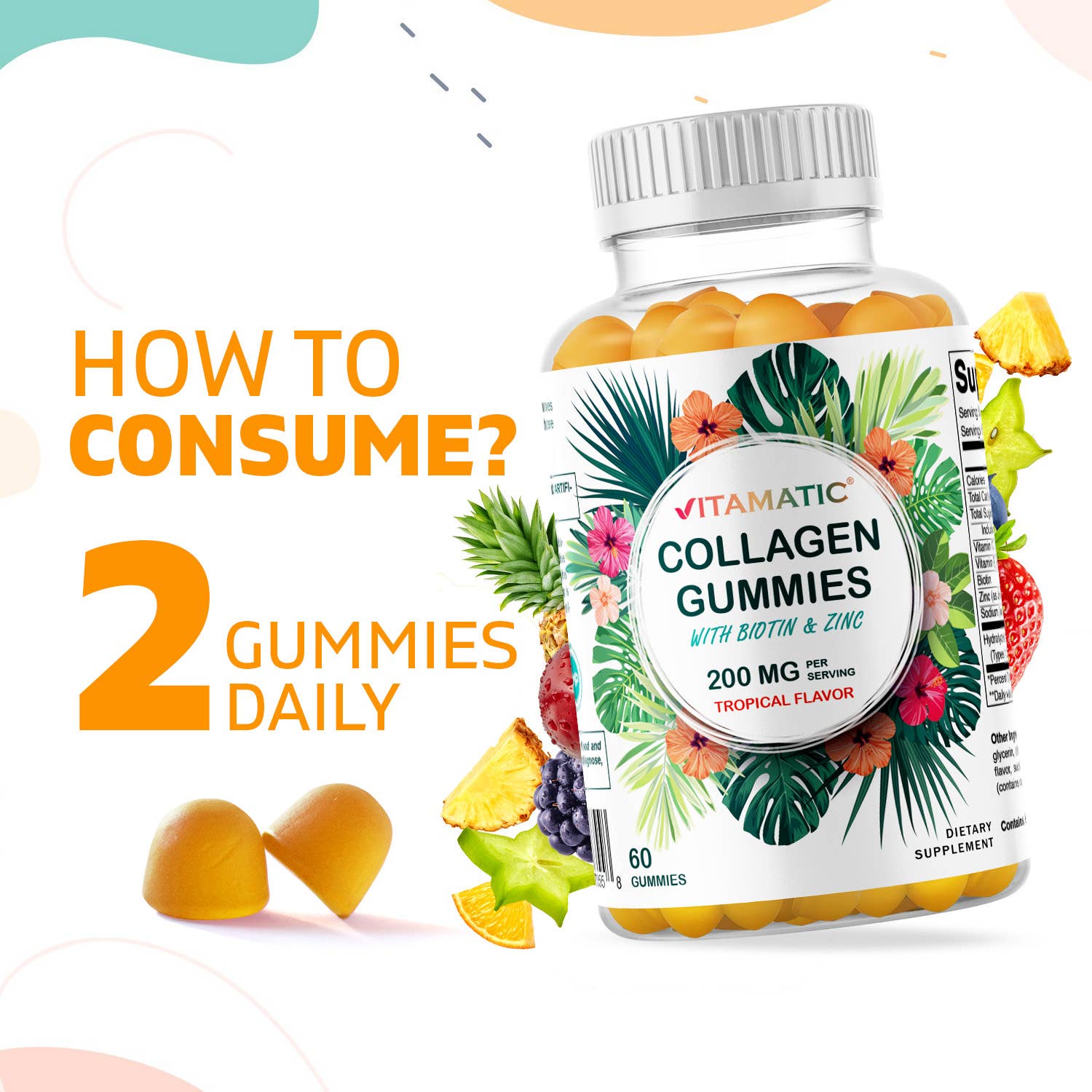 Vitamatic Hydrolyzed Collagen Gummies with  Zinc and Biotin