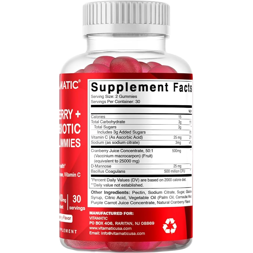 Vitamatic Cranberry with Probiotics | 60 Vegan Gummies