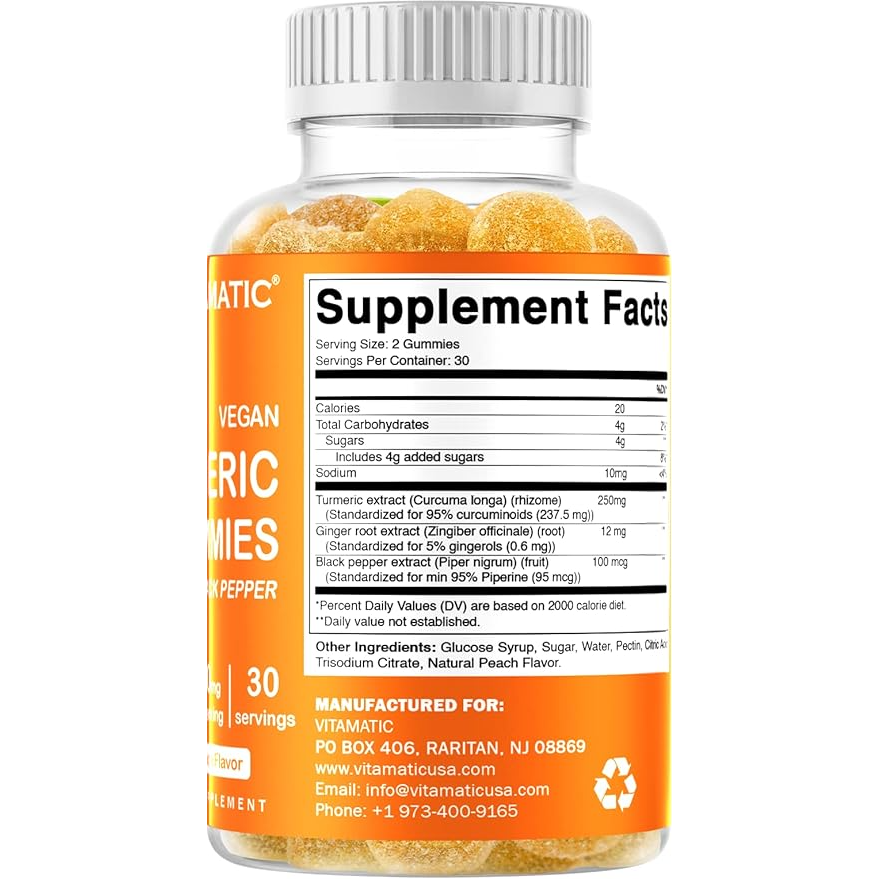 Vitamatic Turmeric Ginger with Black Pepper 60 Vegan Gummies