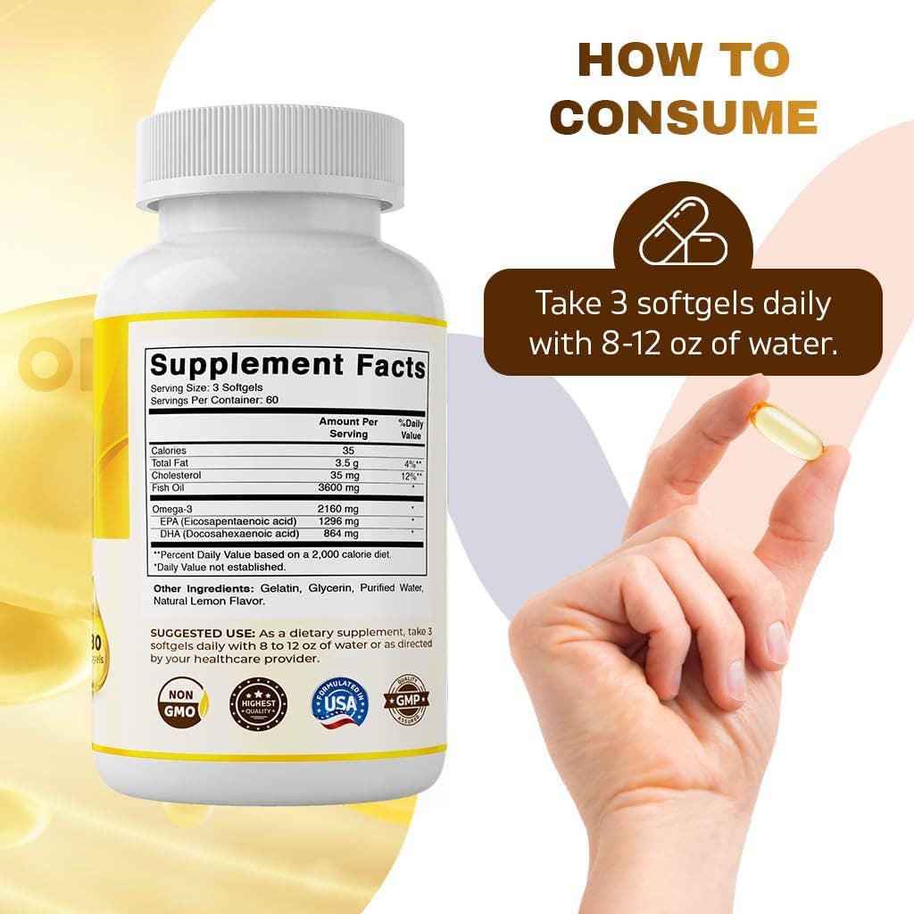 Vitamatic Omega 3 Fish Oil 3600mg Per Serving 180 Softgels