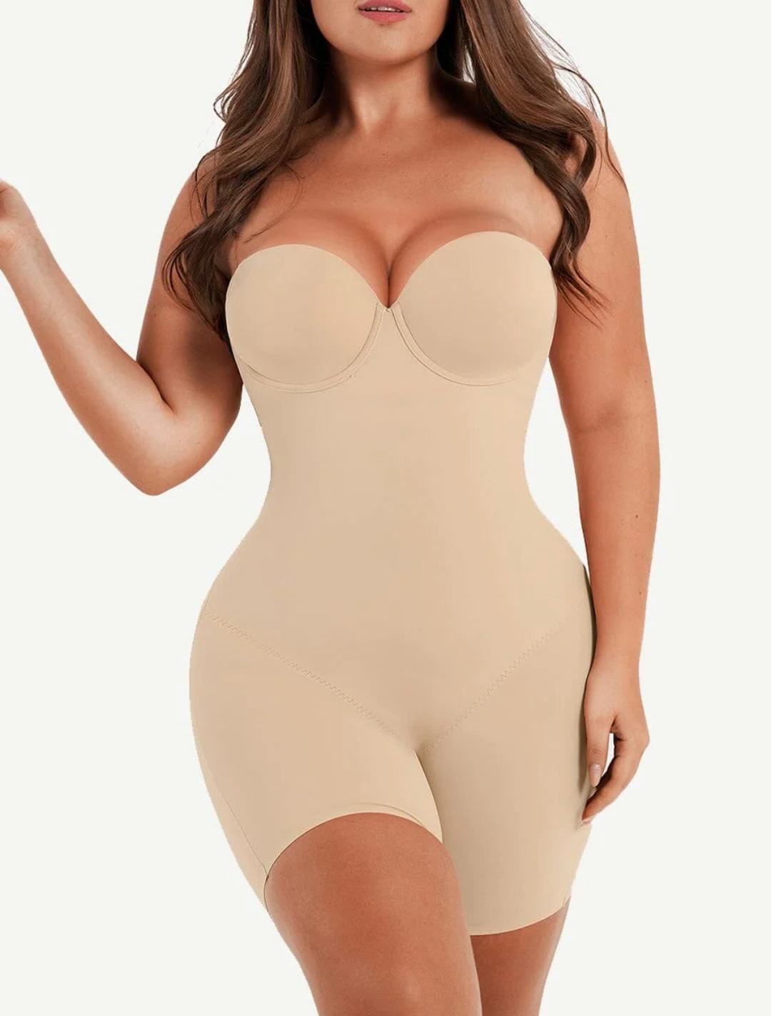 Back Smoothing Underwire Cup Push Up Bra Strapless Shortie Bodysuit