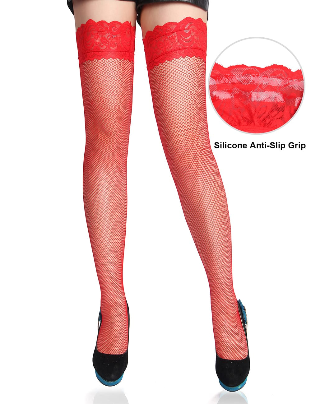 Fishnets Thigh High Stockings Silicone Lace Top Stay Up Sheer Hosiery