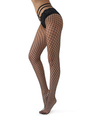 Black Strappy High Waist Lace Mesh Pantyhose
