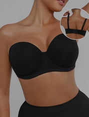 Strapless Non-slip Gathering Bust Support Underwire 1/2 Cup Bra