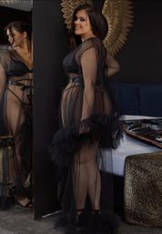 Long Sexy Ruffled Trumpet Sleeves Robe With Belt