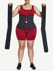 Black 7 Steel Bones Waist Cincher Double Belts Body Trimmer
