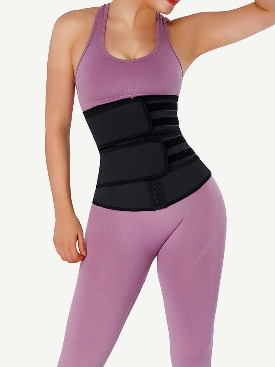 Black 7 Steel Bones Waist Cincher Double Belts Body Trimmer