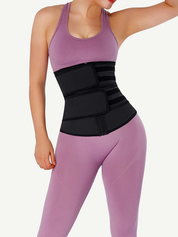 Black 7 Steel Bones Waist Cincher Double Belts Body Trimmer