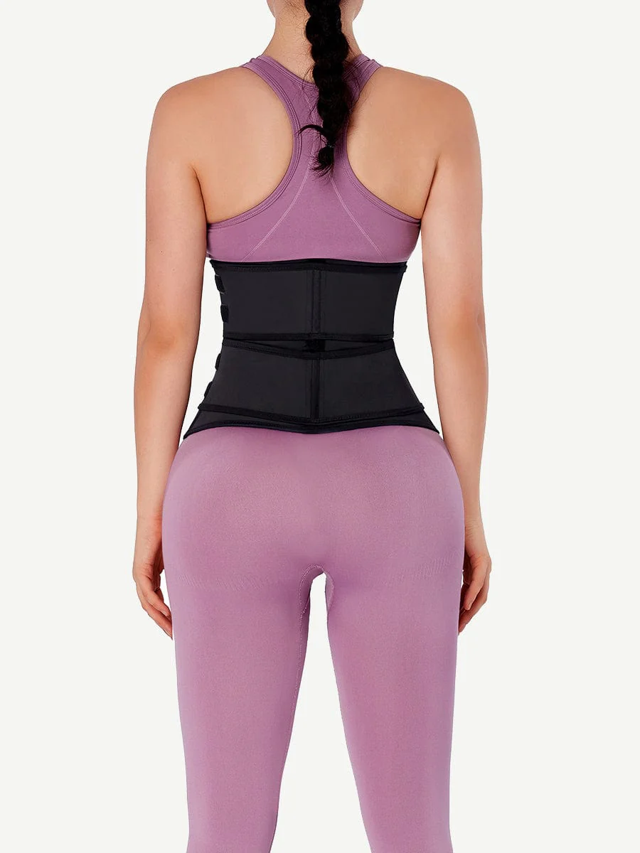 Black 7 Steel Bones Waist Cincher Double Belts Body Trimmer