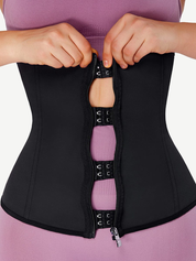 Black 7 Steel Bones Waist Cincher Double Belts Body Trimmer
