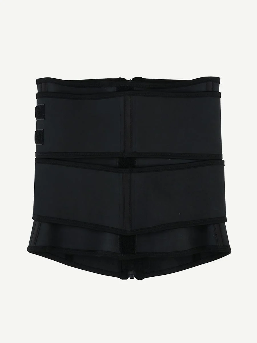 Black 7 Steel Bones Waist Cincher Double Belts Body Trimmer