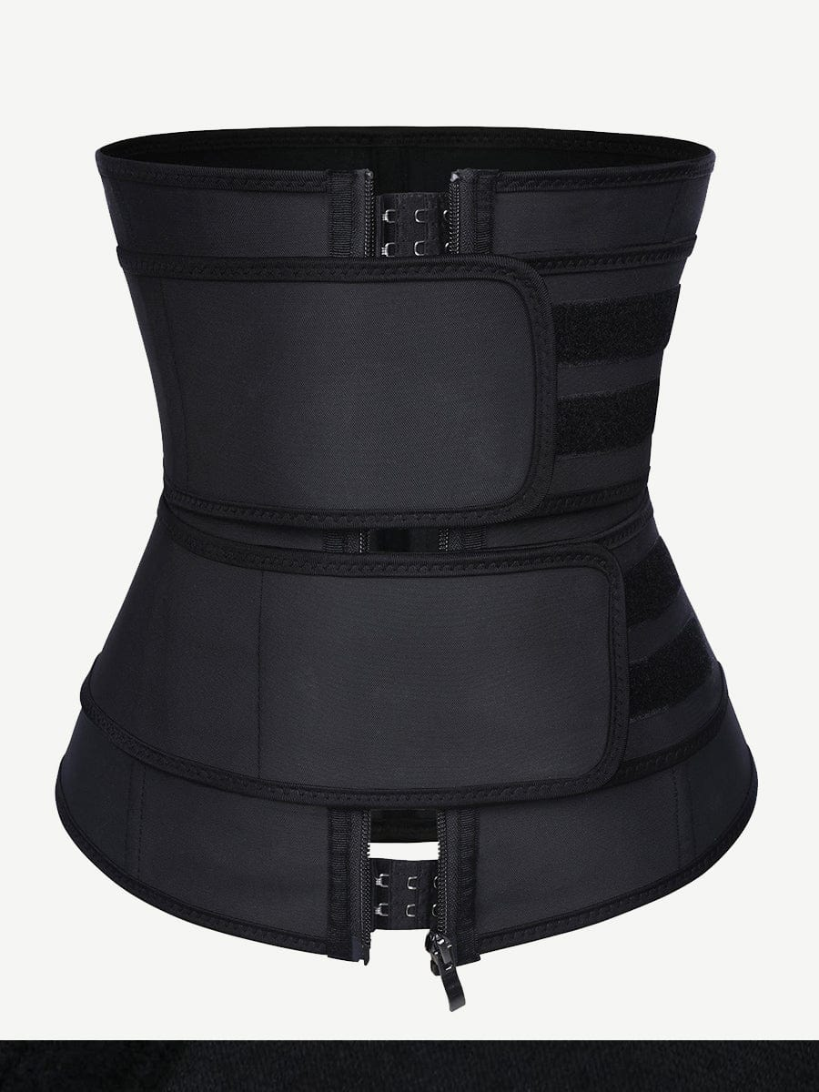 Black 7 Steel Bones Waist Cincher Double Belts Body Trimmer