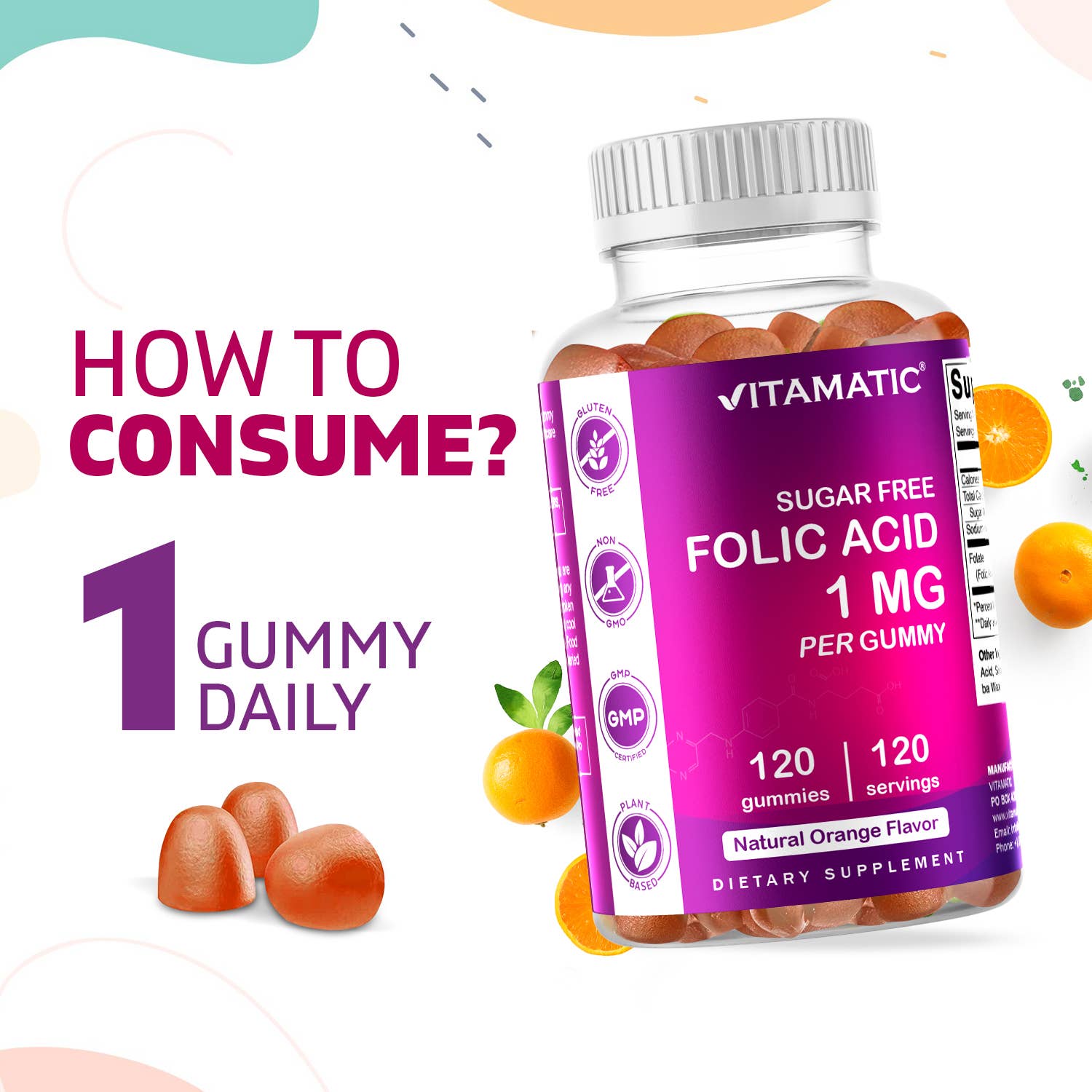 Vitamatic Folic Acid Gummies 1000mcg (1 mg)