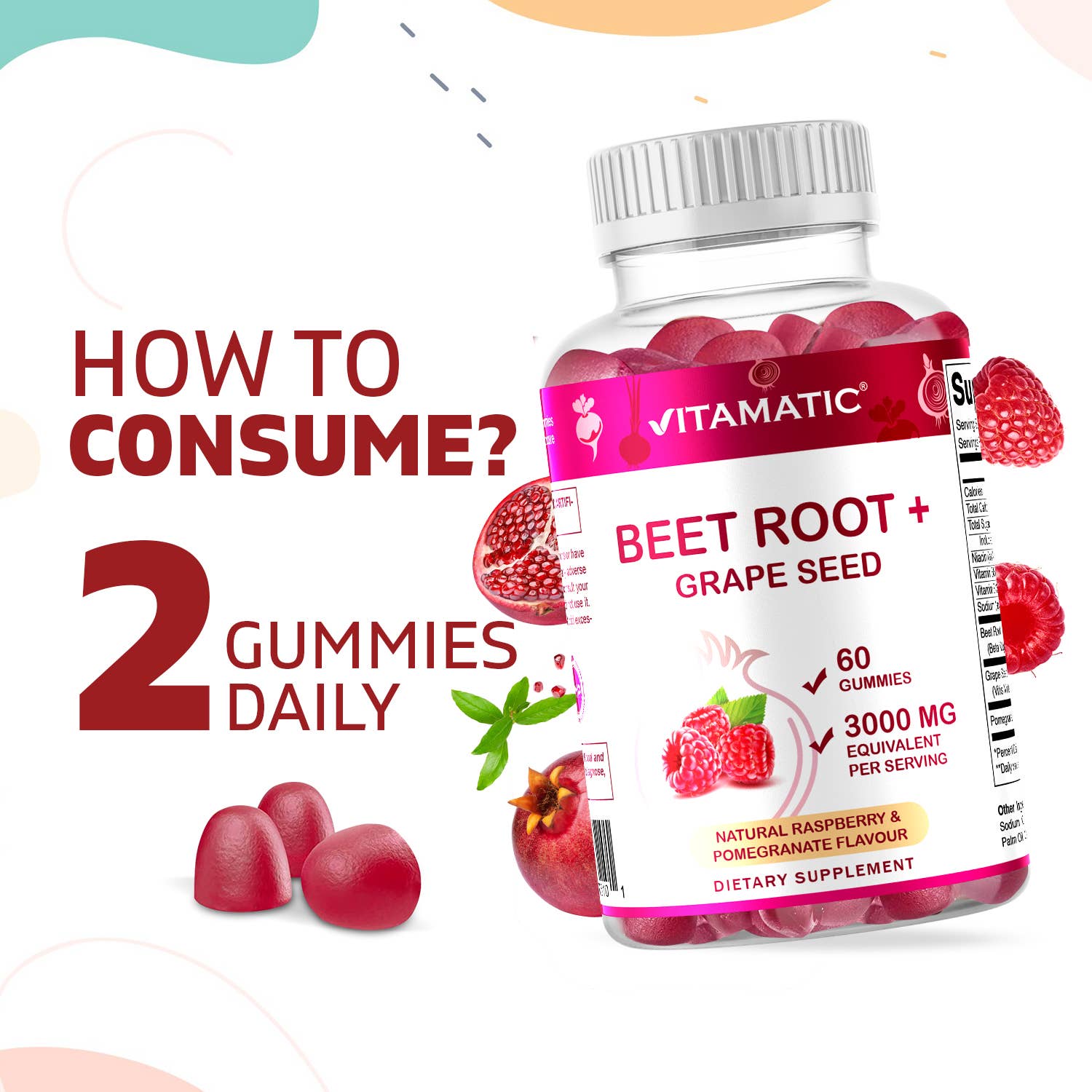Vitamatic | Beet Root 3000mg Per Serving | 60 Gummies