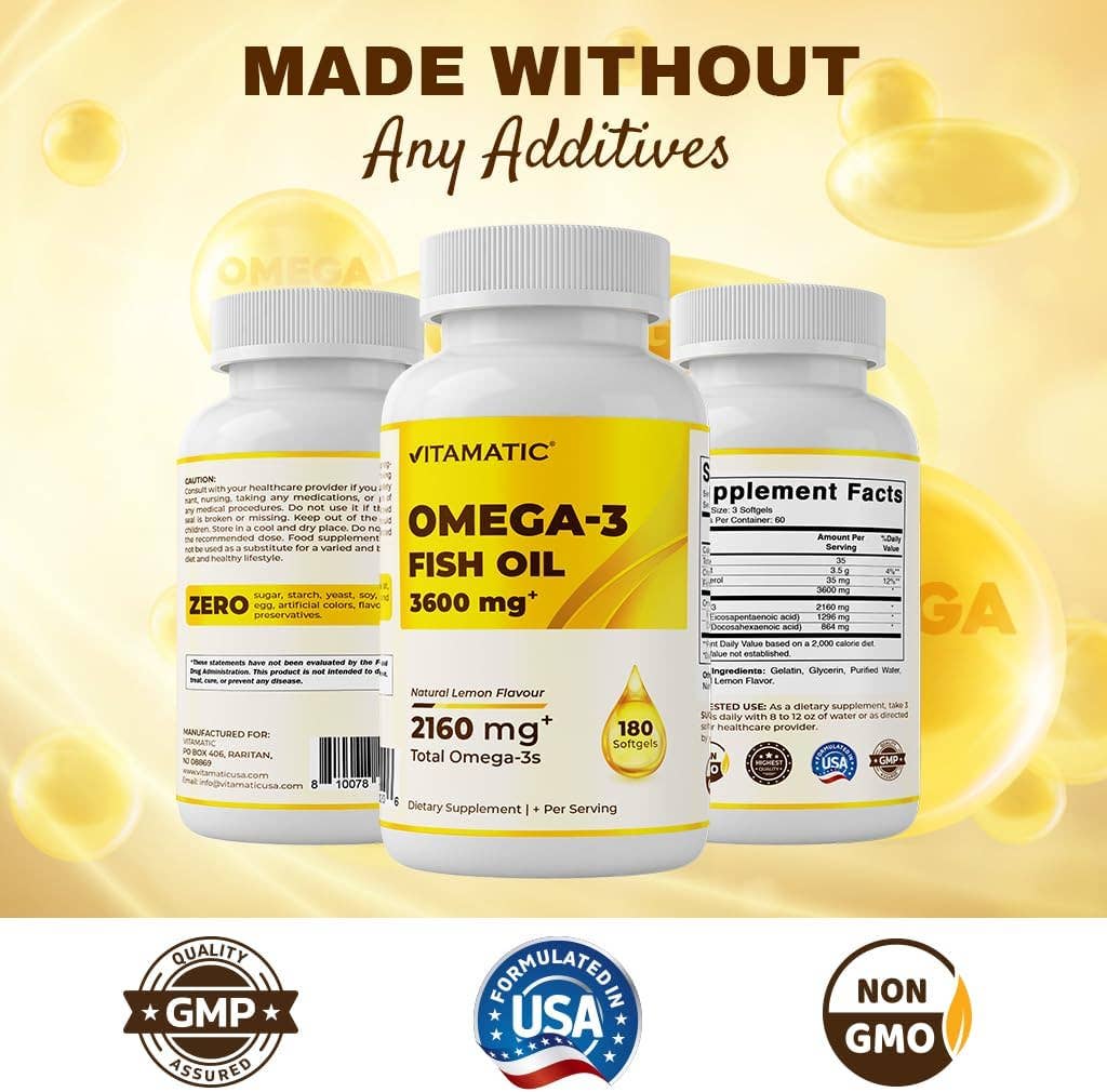 Vitamatic Omega 3 Fish Oil 3600mg Per Serving 180 Softgels