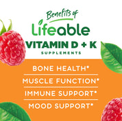 Lifeable Vitamin D3 + K2 Gummies for Kids - Great Tasting!