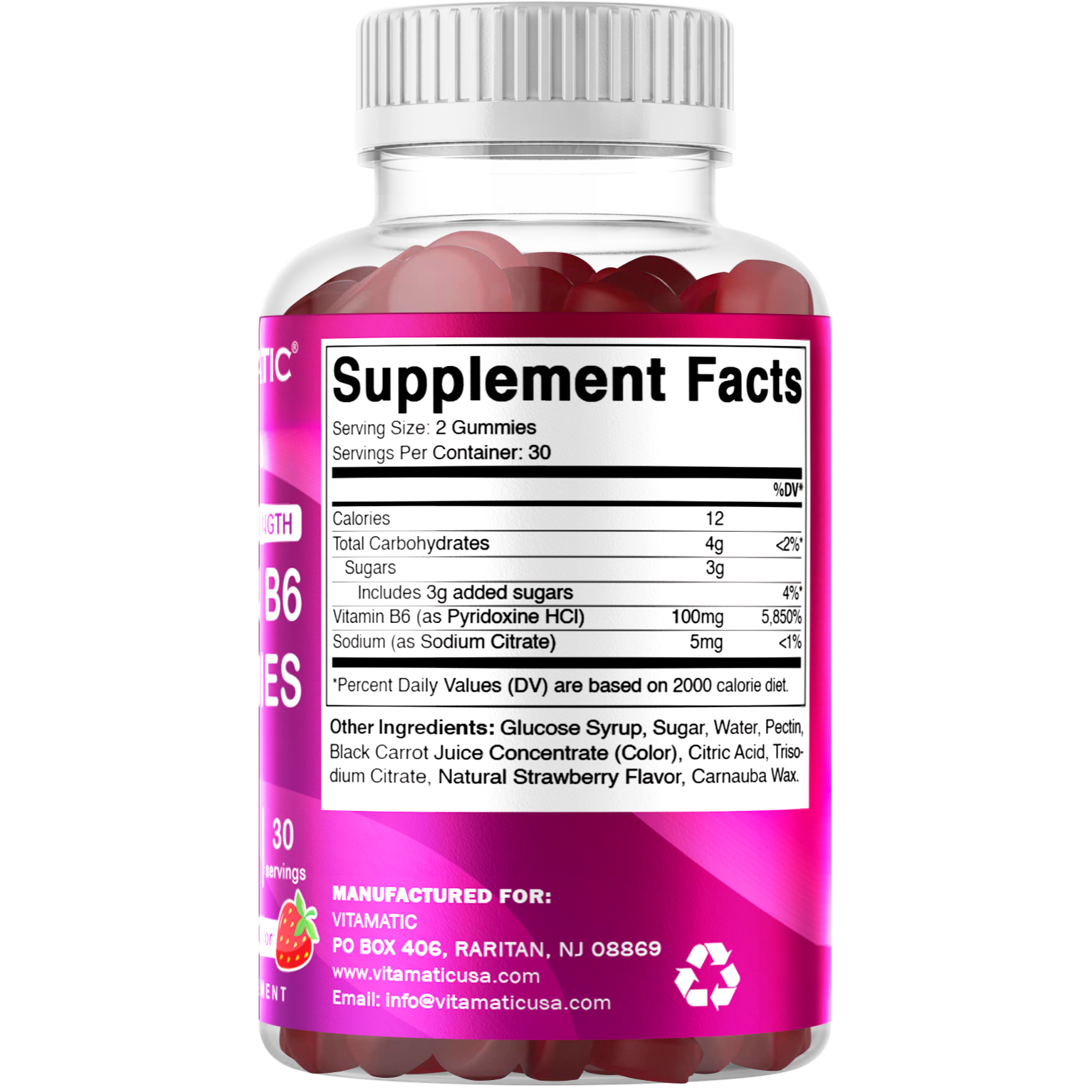 Vitamatic | Vitamin B6 100mg | Strawberry Flavor| 60 Gummies