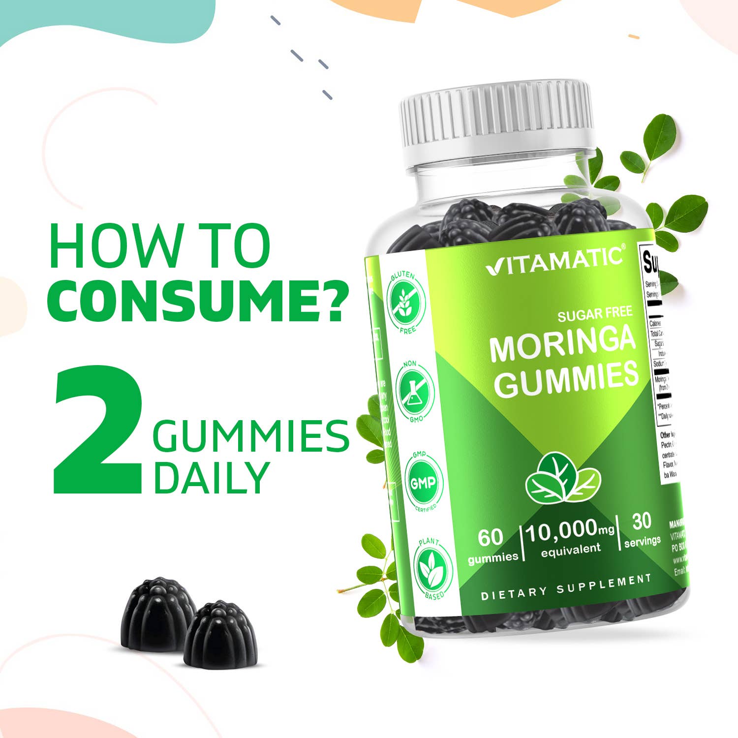 Vitamatic | Sugar Free Moringa Gummies 10000 mg | 60 Gummies