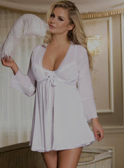 White Mesh Bell Sleeve Robe And Babydoll Set
