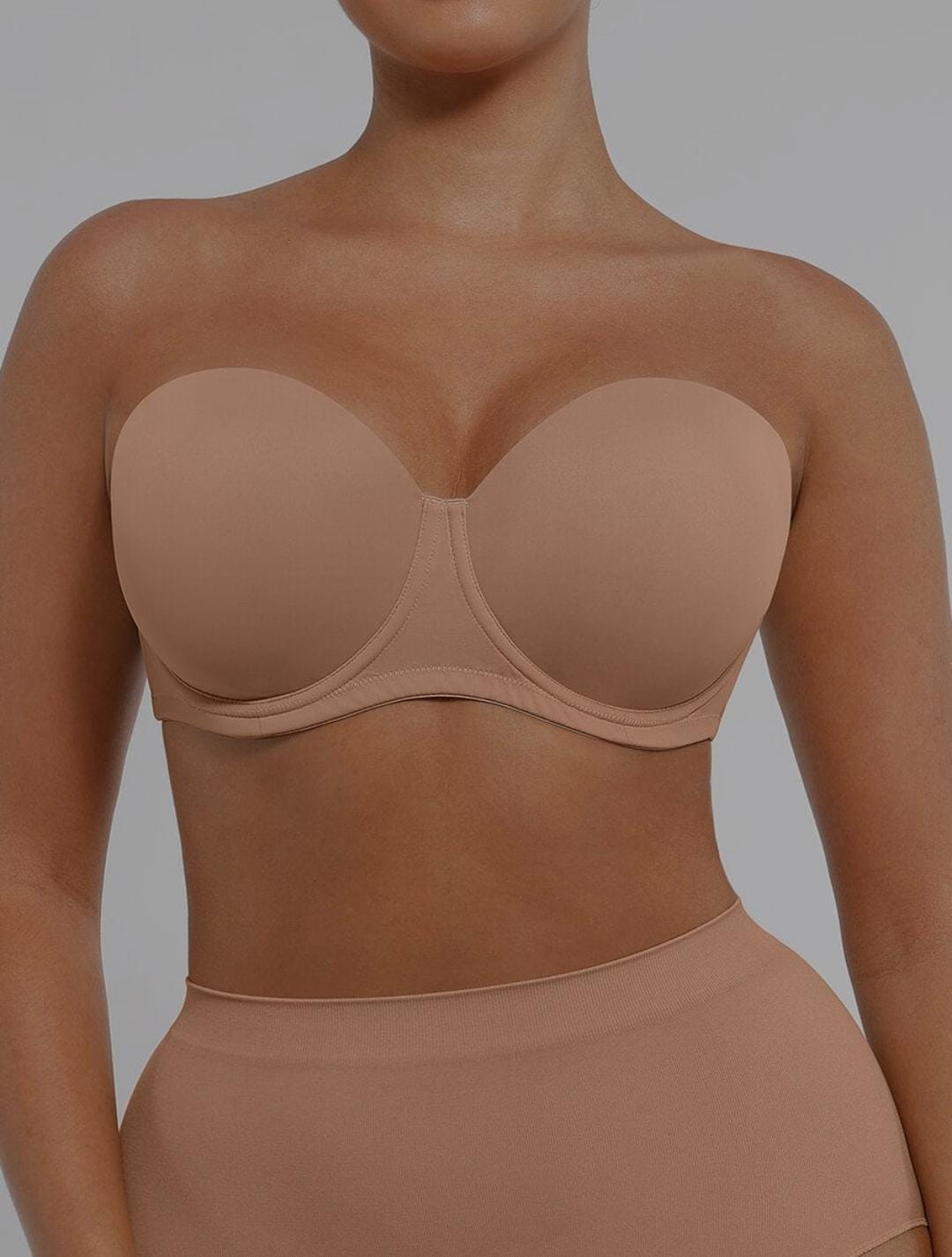 Strapless Non-slip Gathering Bust Support Underwire 1/2 Cup Bra