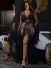Long Sexy Ruffled Trumpet Sleeves Robe With Belt