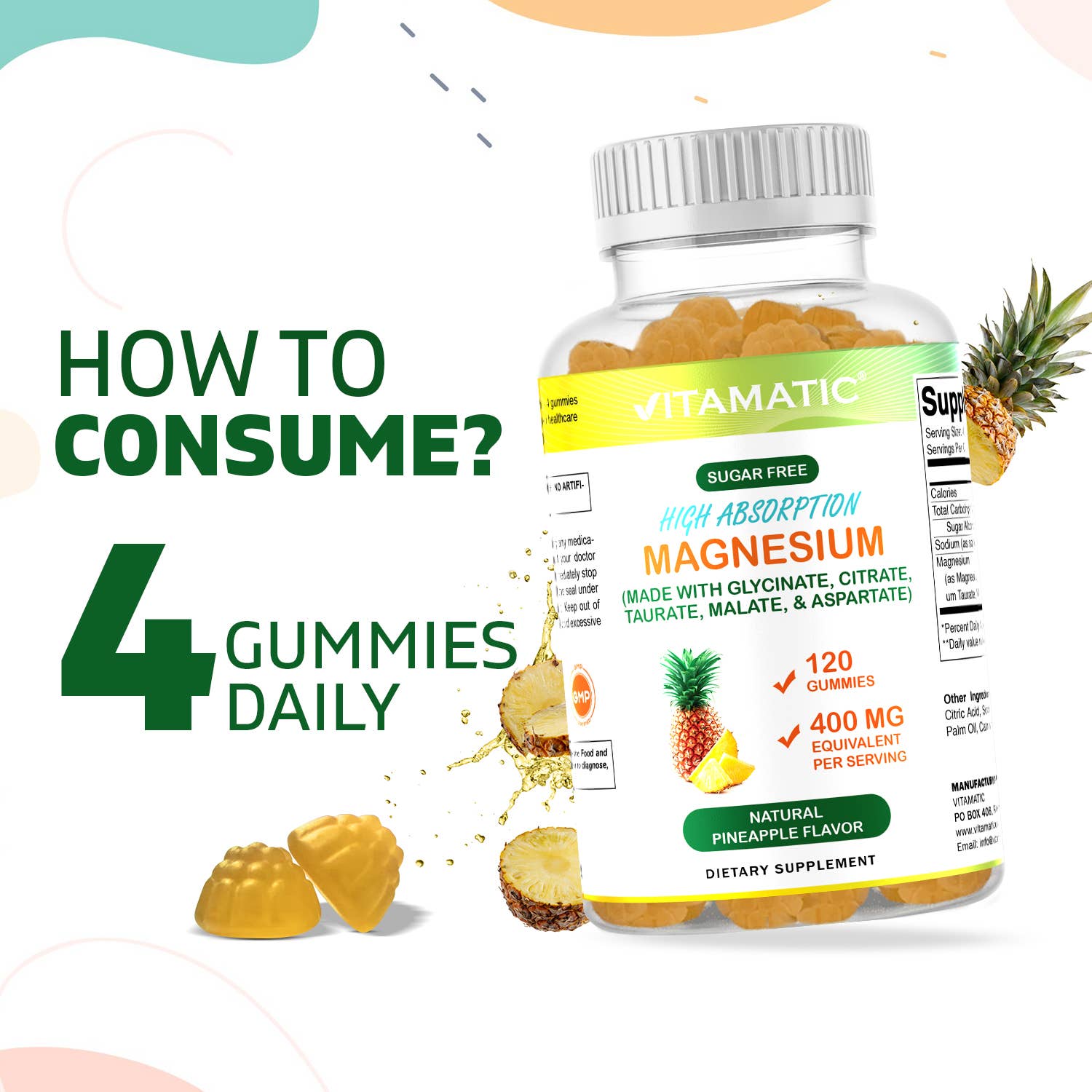 Vitamatic | Magnesium 400mg per Serving | 120 Gummies