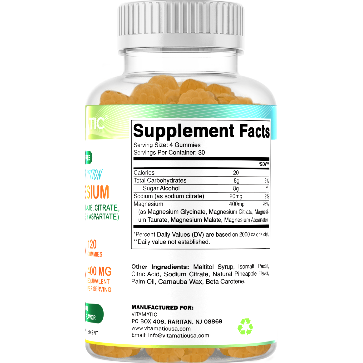 Vitamatic | Magnesium 400mg per Serving | 120 Gummies