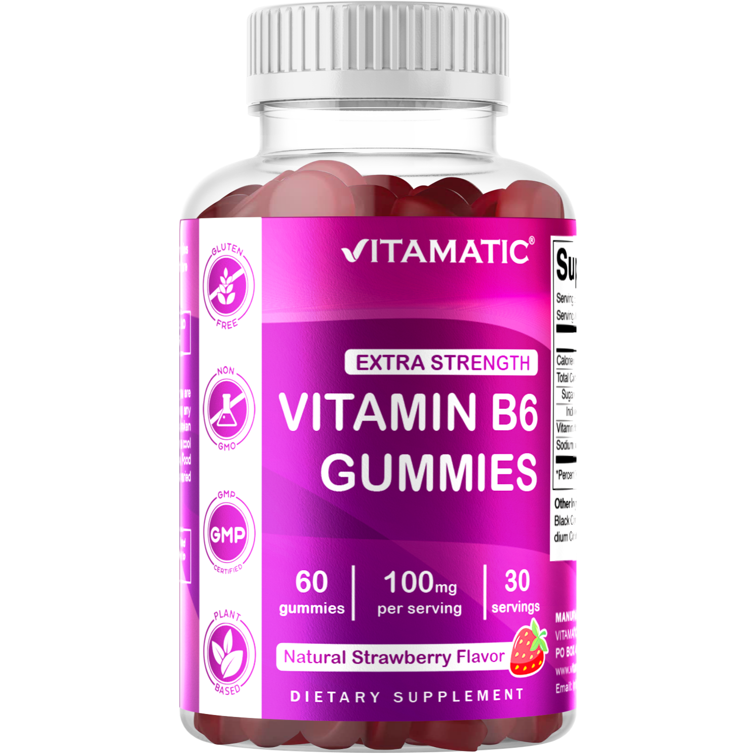 Vitamatic | Vitamin B6 100mg | Strawberry Flavor| 60 Gummies