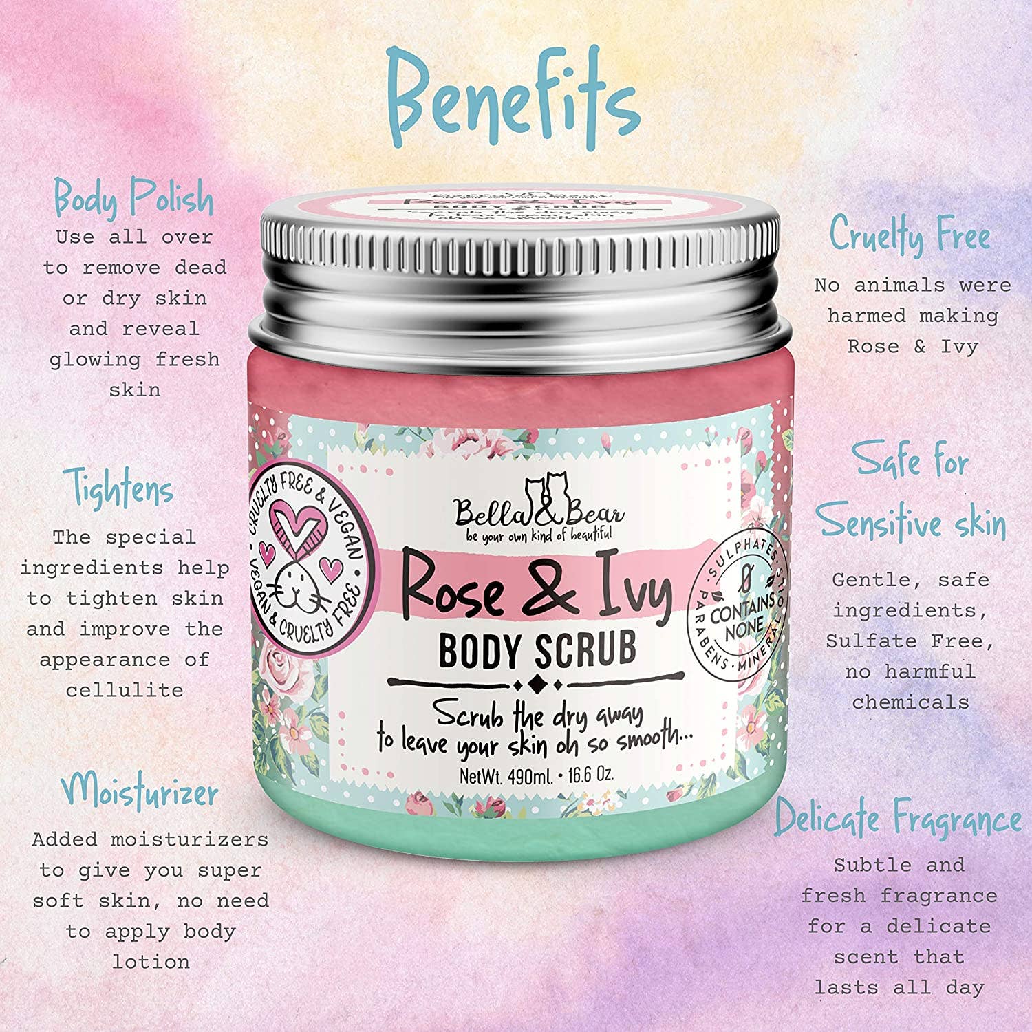 Rose & Ivy Body Scrub Exfoliator & Body Wash & Moisturizer